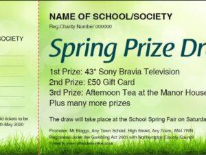 Spring Raffle Ticket with grass and green background