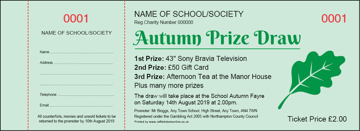 Autumn Raffle Tickets - Autumn Prize Draw Tickets from the UK's best value Raffle Ticket Printers