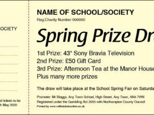 Spring Prize Draw Raffle Ticket Template with yellow background.