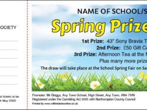 Spring Raffle Ticket with Flowers and sky background