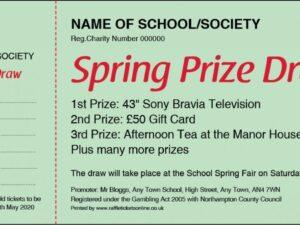 Spring Prize Draw Raffle Ticket Template with green background.